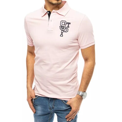 DStreet Men's polo shirt with embroidery pink PX0444 Slike