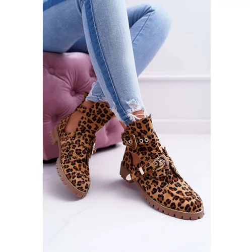 Kesi Lu Boo Suede Cut Out Ankle Boots Leopard Rock Girl