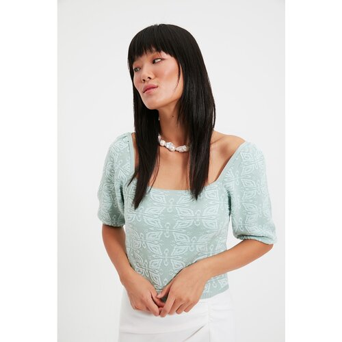 Trendyol Mint Square Collar Jacquard Knitwear Sweater Cene