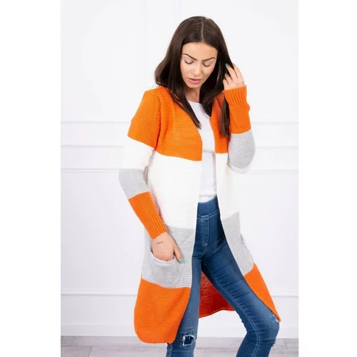 Kesi Sweater Cardigan in the straps orange+ecru