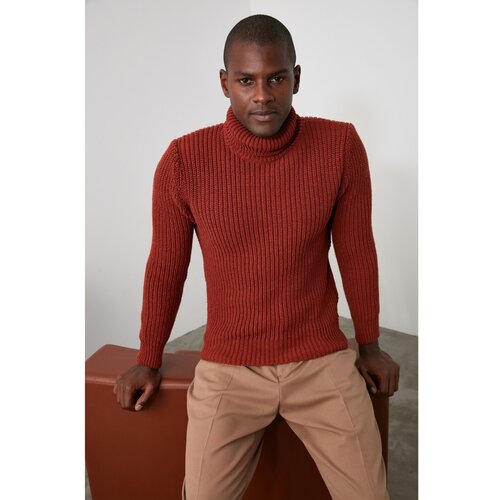 Trendyol Narančasta muška pletena majica sa rukavima džemper braon | tamnocrvena Slike