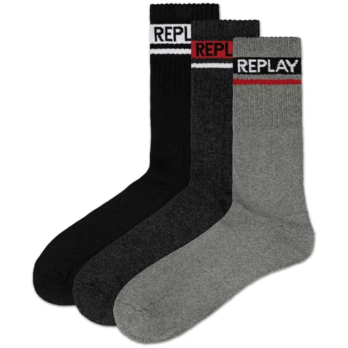 Replay Socks Tennis 2 Leg Logo 3Prs Card Wrap - Dark G.M./Black/G.Me - Men's