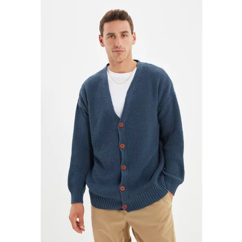Trendyol Indigo Men's V-Neck Wide Fit Oversize Knitwear Cardigan