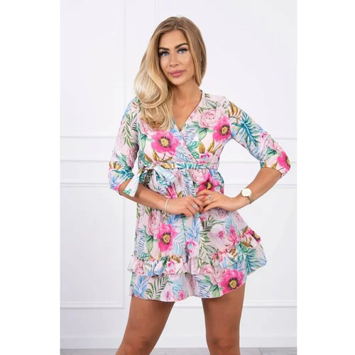 Kesi Floral dress tied at the waist powdered pink