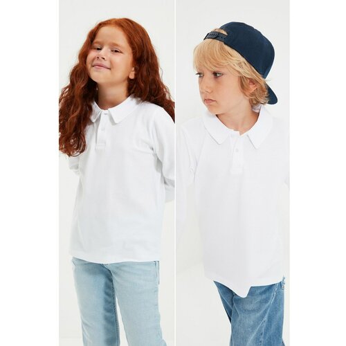 Trendyol White 2-Pack Unisex Polo Neck Knitted T-Shirt Slike