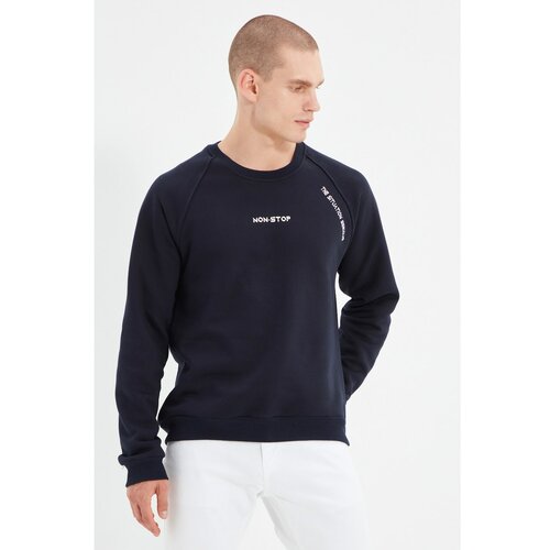 Trendyol Navy Men Regular Fit Long Sleeve Crew Neck Printed Sweatshirt Cene