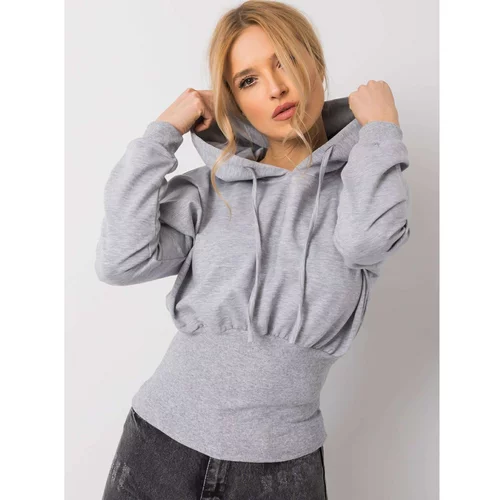 Fashion Hunters RUE PARIS Gray melange sweatshirt with hood and ribbing