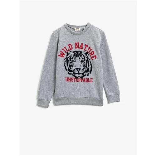Koton Boys Gray Crew Neck Long Sleeve Printed Sweatshirt