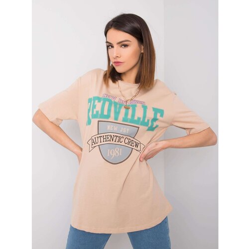 Fashion Hunters RUE PARIS Beige women's t-shirt with a print Slike