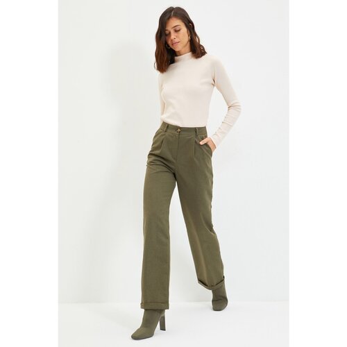 Trendyol Khaki Straight Cut Trousers Slike