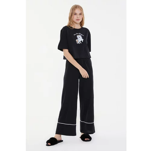 Trendyol Black Printed Knitted Pajamas Set
