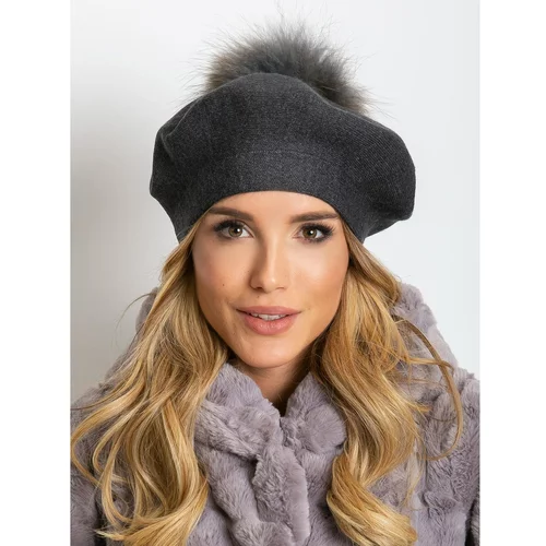 Fashionhunters Dark gray beret with pompoms