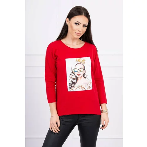 Kesi Blouse with graphics of the girl in glasses 3D red
