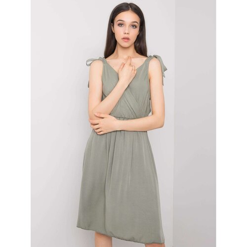 Fashion Hunters Khaki dress OH BELLA with a triangular neckline Cene