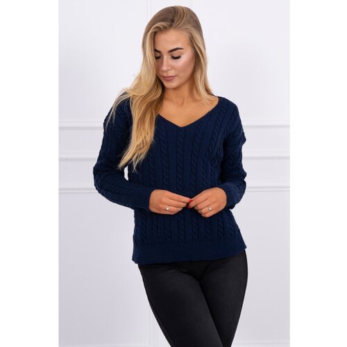 Kesi Braided sweater with V-neck navy blue Slike