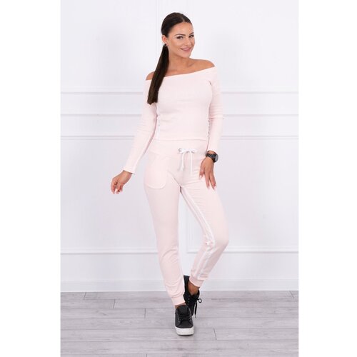 Kesi Set with a double stripe powdered pink Slike