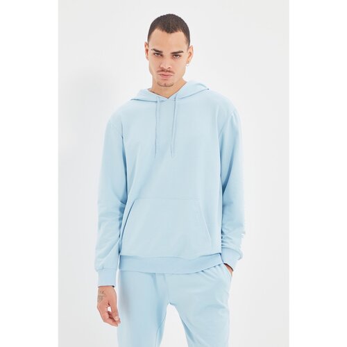 Trendyol Blue Men Regular Fit Long Sleeve Hooded Printed Sweatshirt Slike