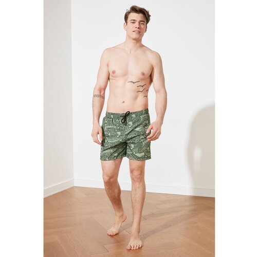 Trendyol Khaki Men&amp;#039;s Text Printed Standard Size Sea Shorts Slike