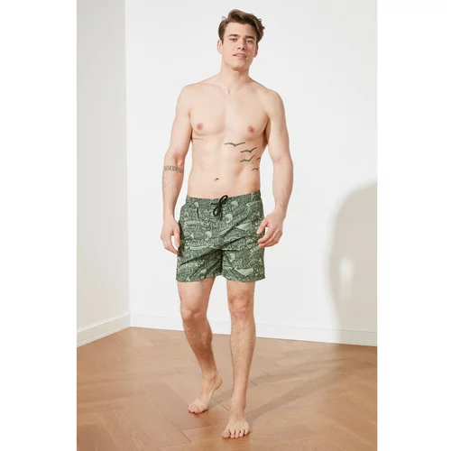 Trendyol Khaki Men's Text Printed Standard Size Sea Shorts