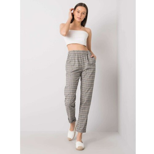 Fashion Hunters Gray checkered women's trousers Slike