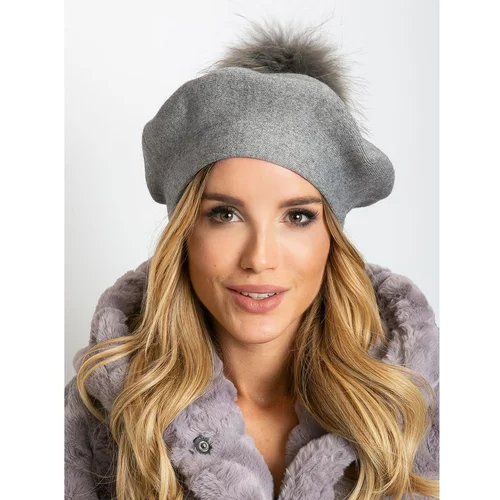 Fashionhunters Gray beret with pompoms