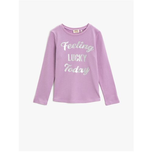 Koton Girl&amp;#039;s Lilac Slogan T-Shirt Long Sleeve Cotton Slike