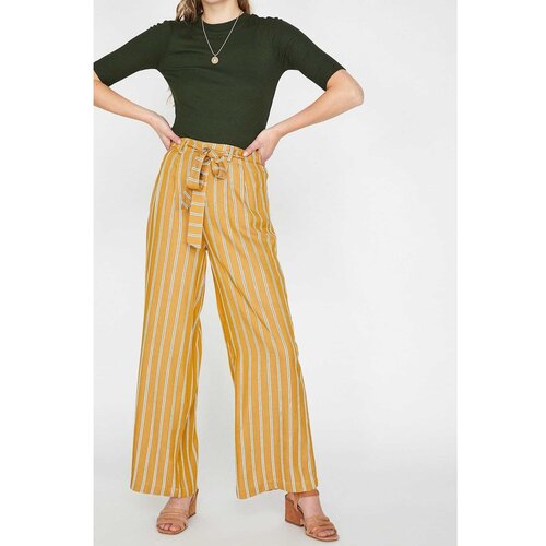 Koton Women's Yellow Striped Trousers Slike
