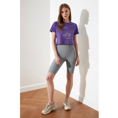 Trendyol Ženske kratke hlače Bikerske hlače sive boje ljubičasta Slike