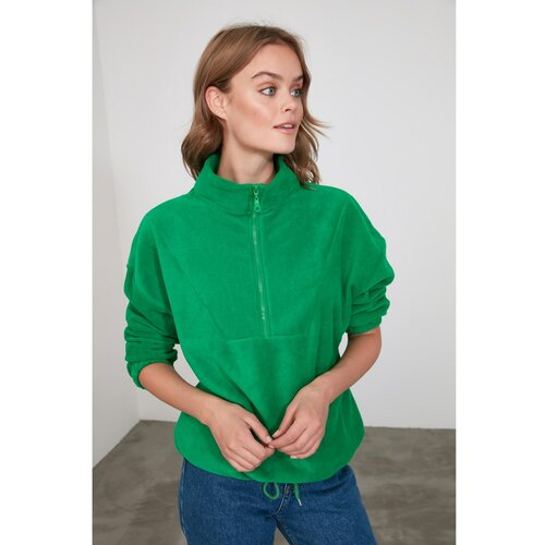 Trendyol Green Zipper Detailed Fleece Knitted Sweatshirt Slike
