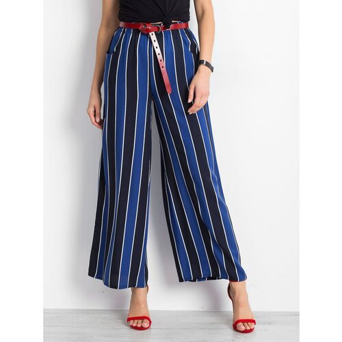 Fashion Hunters Navy blue and blue striped trousers Slike
