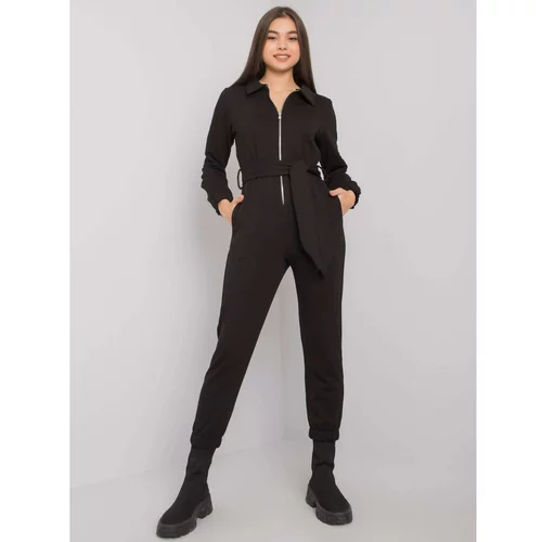 Fashion Hunters Black cotton jumpsuit with a belt from Marin