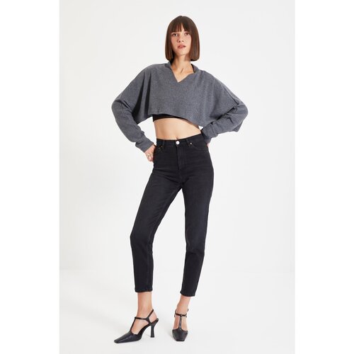 Trendyol Anthracite Ribbed Super Crop Knitted Blouse Slike