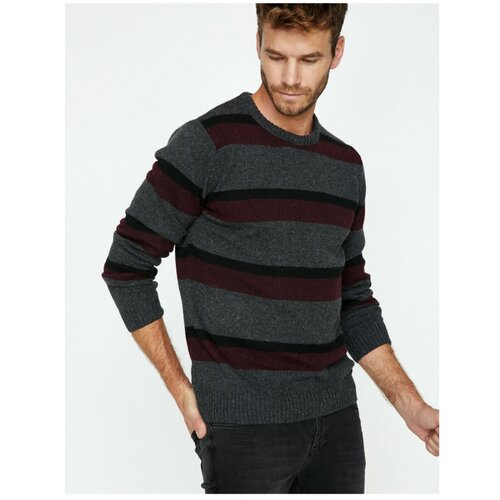 Koton Men's Anthracite Striped Striped Knitwear Sweater Slike