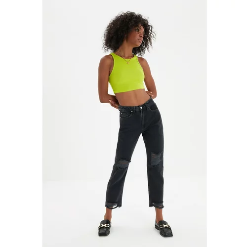 Trendyol Black Ripped Detailed High Waist Straight Jeans