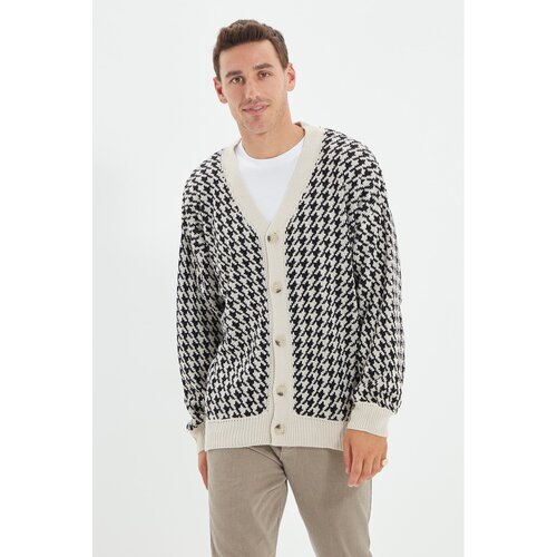 Trendyol Beige Men&amp;#039;s Oversize V-Neck Crowbarn Cardigan Slike