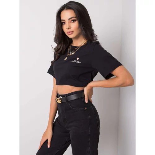 Fashion Hunters Women's black T-shirt with embroidery