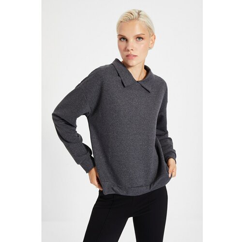 Trendyol Anthracite Shirt Collar Basic Knitted Sweatshirt Slike