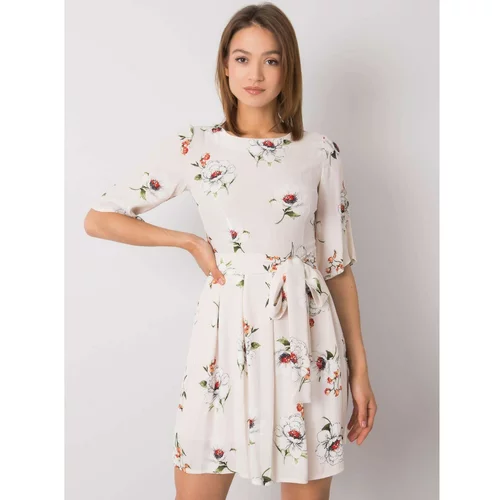 Fashion Hunters Light beige dress with floral print