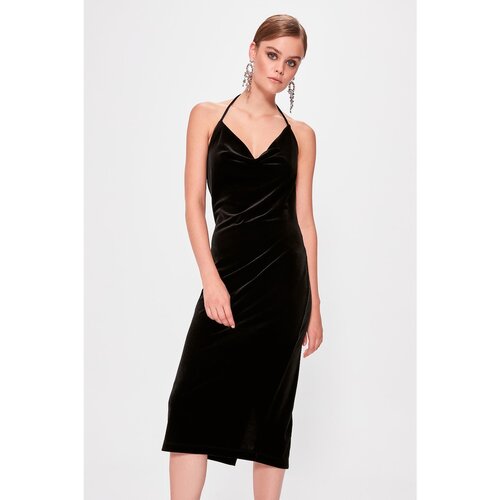 Trendyol Black Strap Velvet Dress Slike