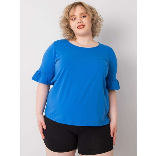 Fashion Hunters Plus size dark blue blouse with decorative sleeves Slike