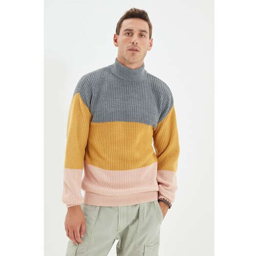 Trendyol Sivi muški pleteni džemper s tankim krojem do polovice oklopljen Slike