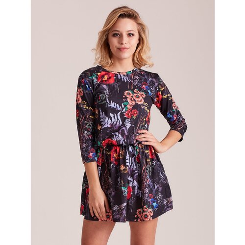 Fashion Hunters Black dress with a colorful floral pattern Slike