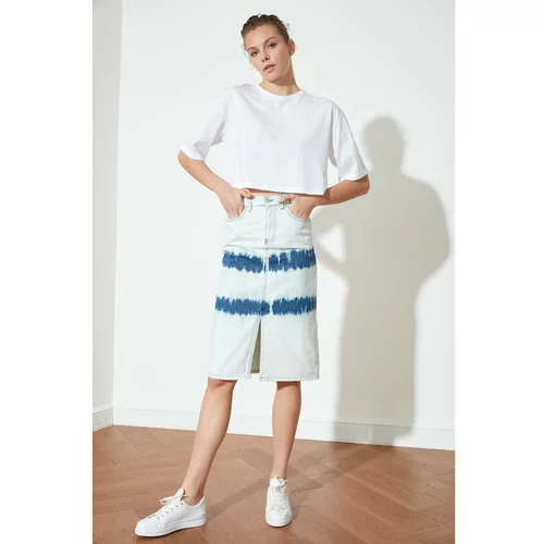 Trendyol Midi Denim Skirt with Ecru Batik Wash