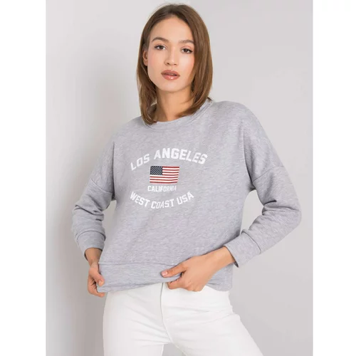 Fashion Hunters RUE PARIS Gray melange sweatshirt with print