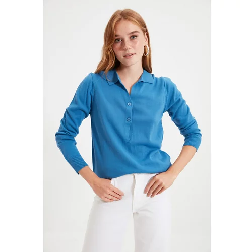 Trendyol Blue Polo Collar Knitwear Sweater