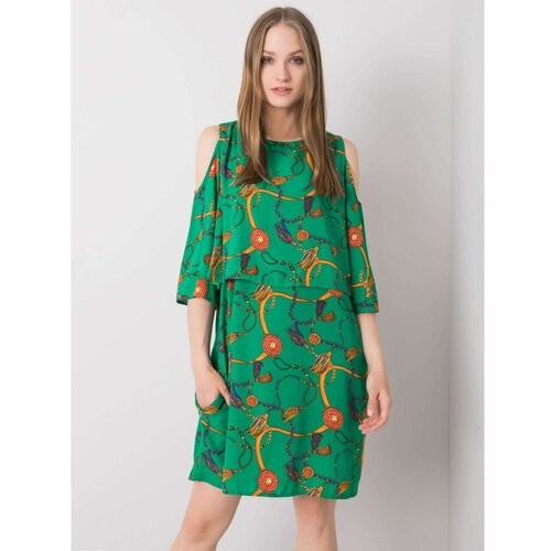 Fashion Hunters RUE PARIS Green patterned dress Slike