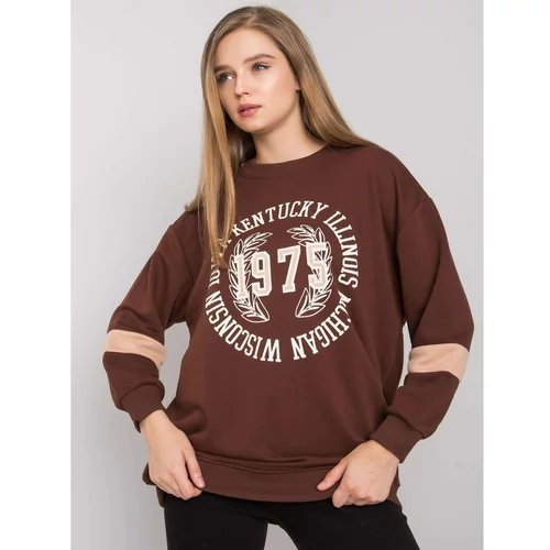 Fashion Hunters Dark brown oversized cotton sweatshirt with a print