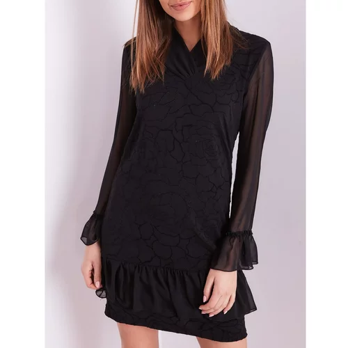 Fashion Hunters Black dress with a delicate floral pattern