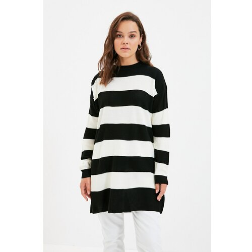 Trendyol Black Striped Crew Neck Knitwear Sweater Slike