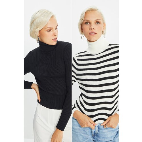 Trendyol Black-Multicolored Double Knitwear Sweater Slike
